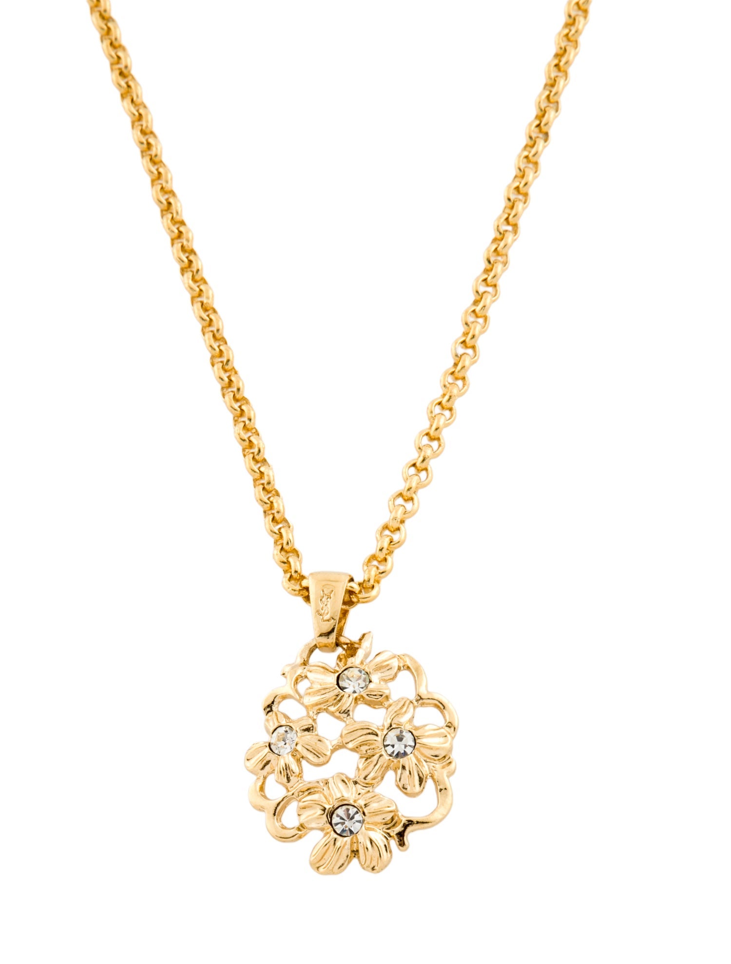 Yves Saint Laurent Vintage Crystal Floral Pendant Necklace