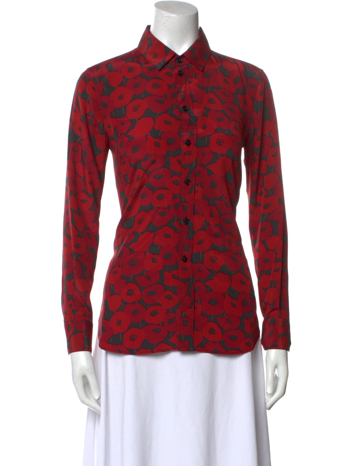 Yves Saint Laurent Silk Printed Button-Up Top