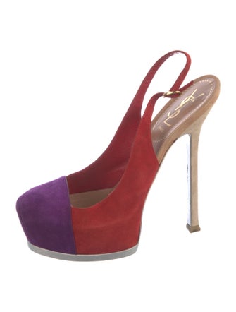 Yves Saint Laurent Suede Colorblock Pattern Slingback Pumps