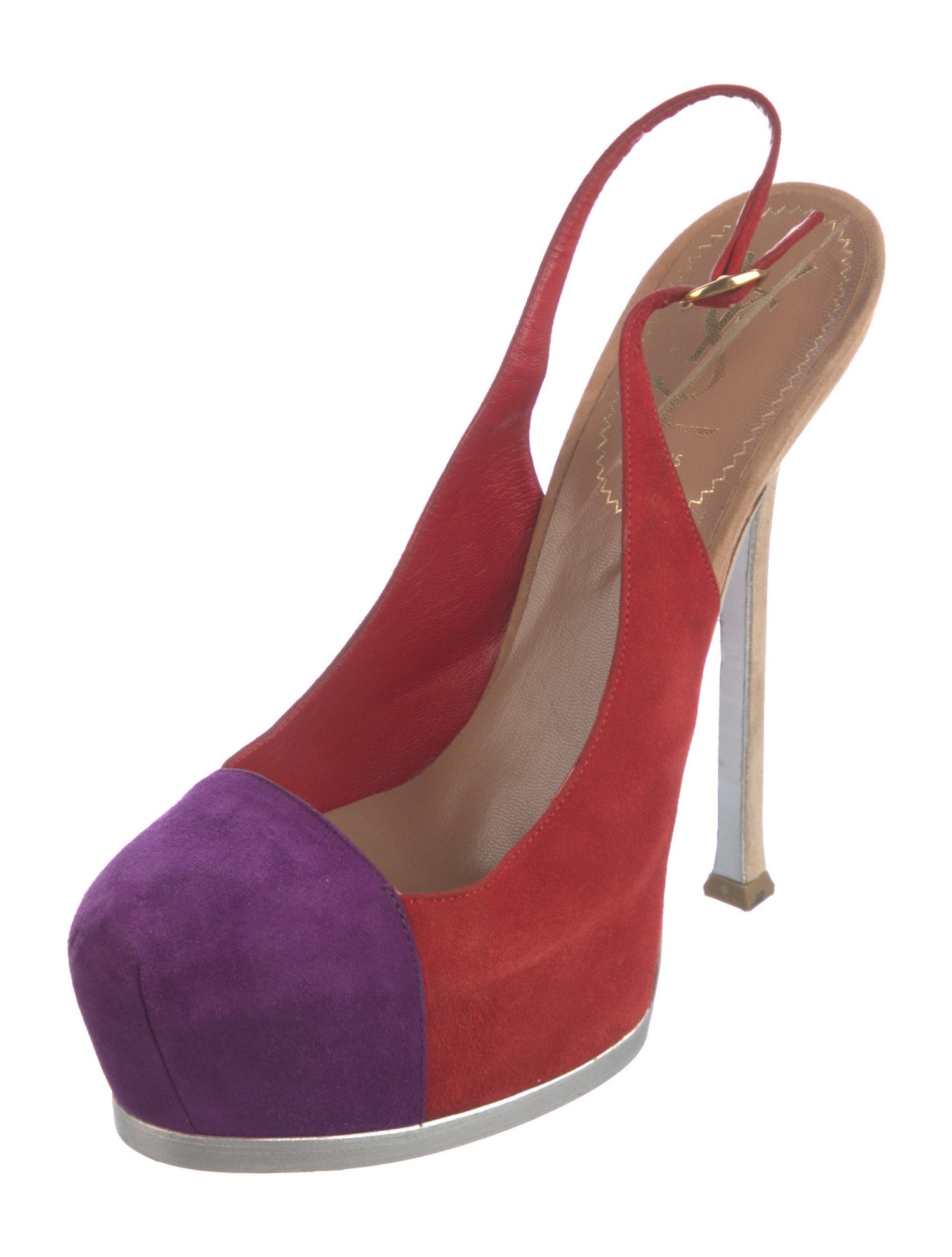 Yves Saint Laurent Suede Colorblock Pattern Slingback Pumps