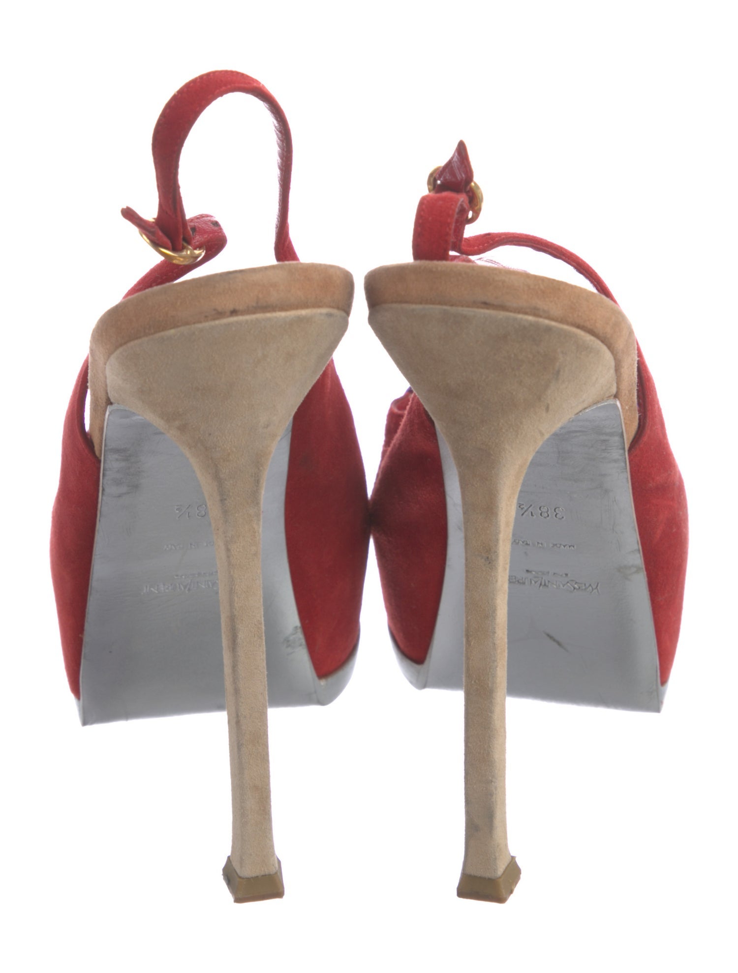 Yves Saint Laurent Suede Colorblock Pattern Slingback Pumps