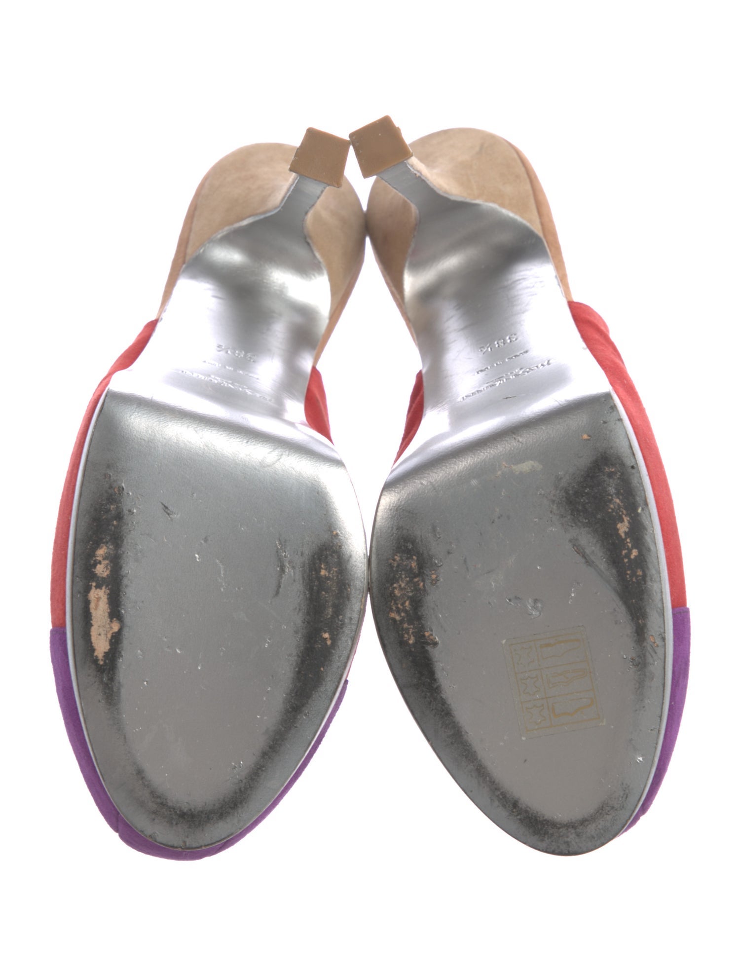 Yves Saint Laurent Suede Colorblock Pattern Slingback Pumps