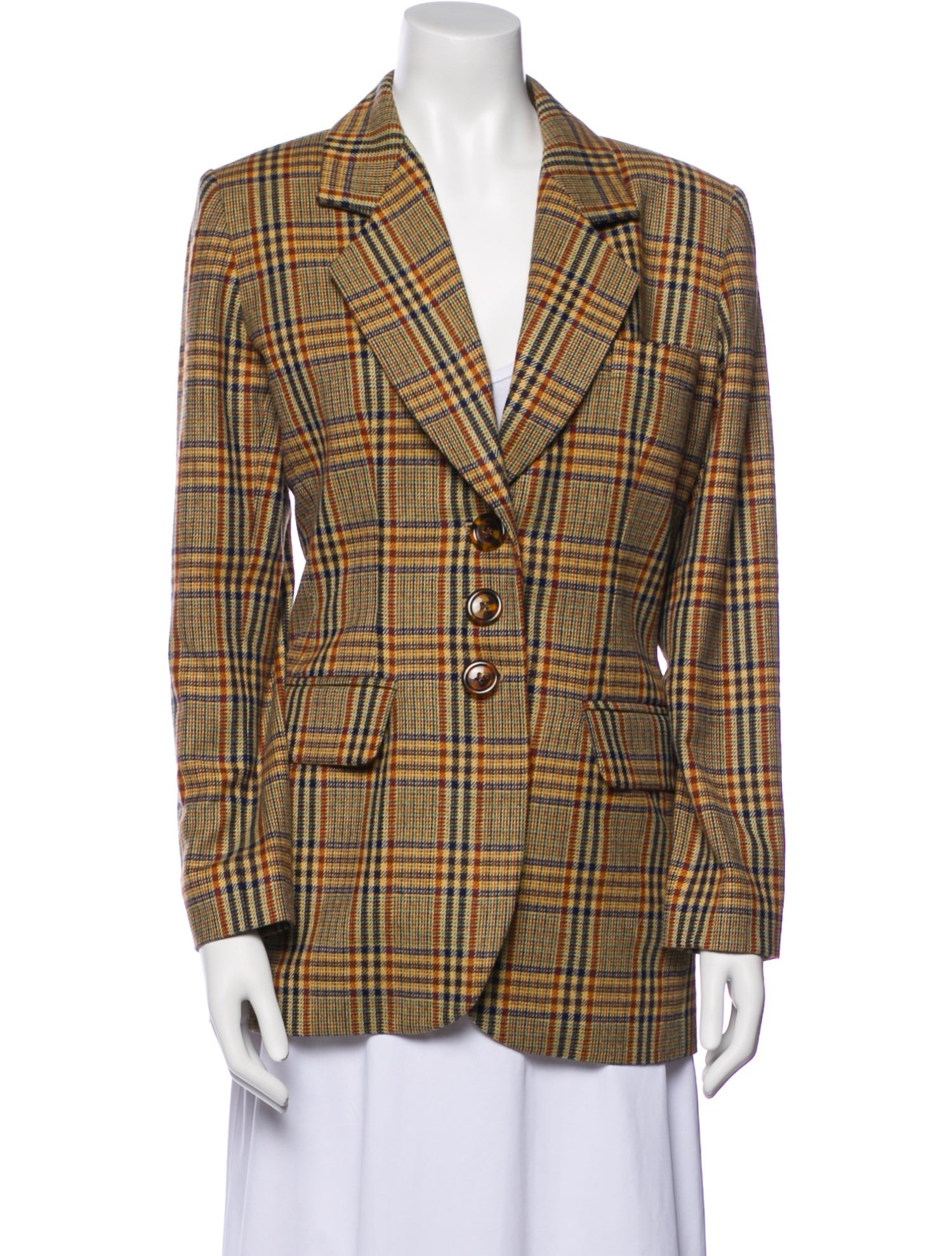 Yves Saint Laurent Wool Plaid Print Blazer