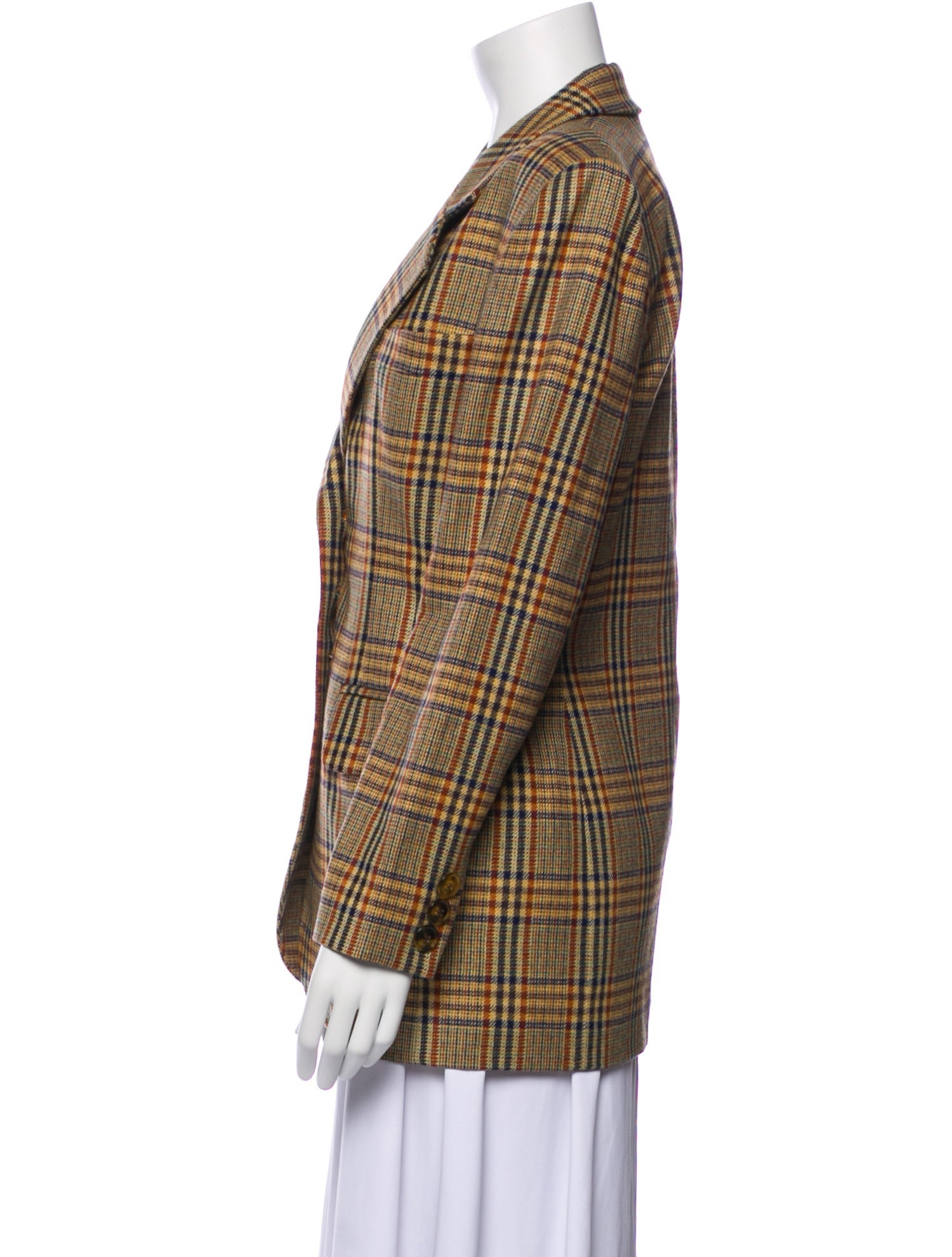 Yves Saint Laurent Wool Plaid Print Blazer