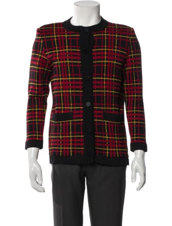 Yves Saint Laurent Wool Plaid Print Cardigan