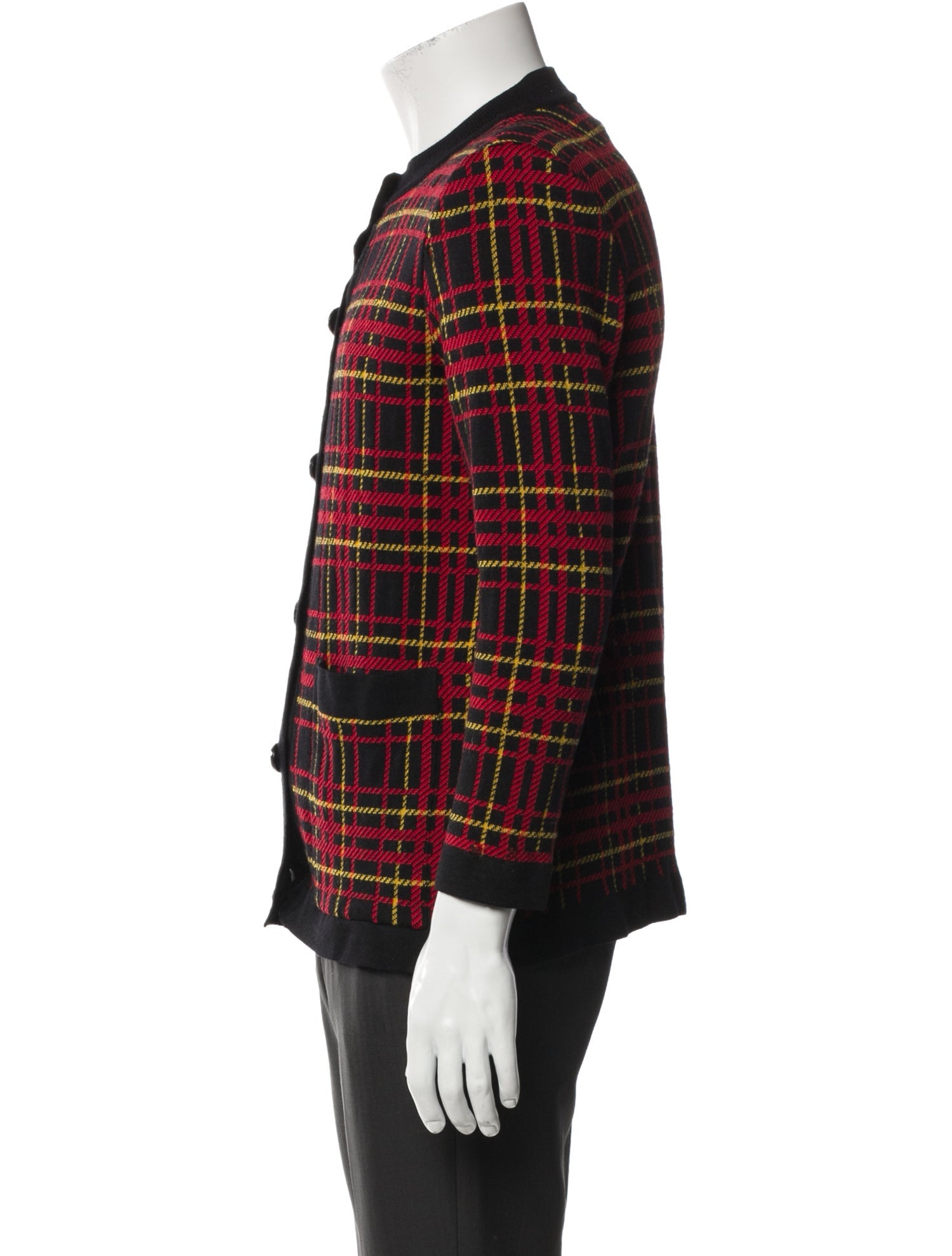 Yves Saint Laurent Wool Plaid Print Cardigan