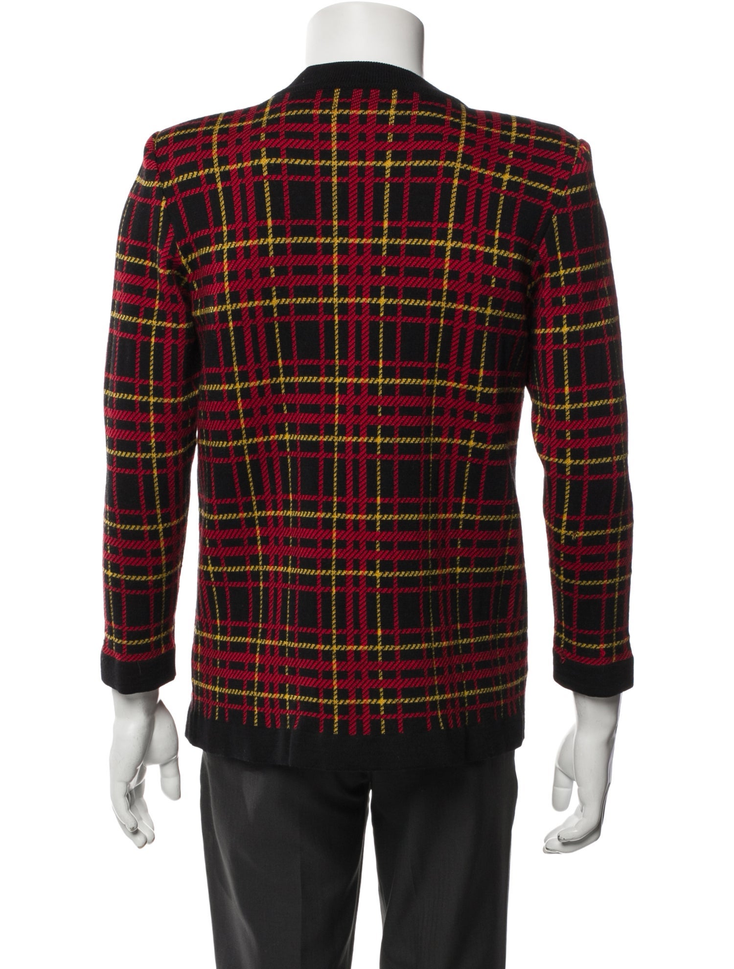 Yves Saint Laurent Wool Plaid Print Cardigan