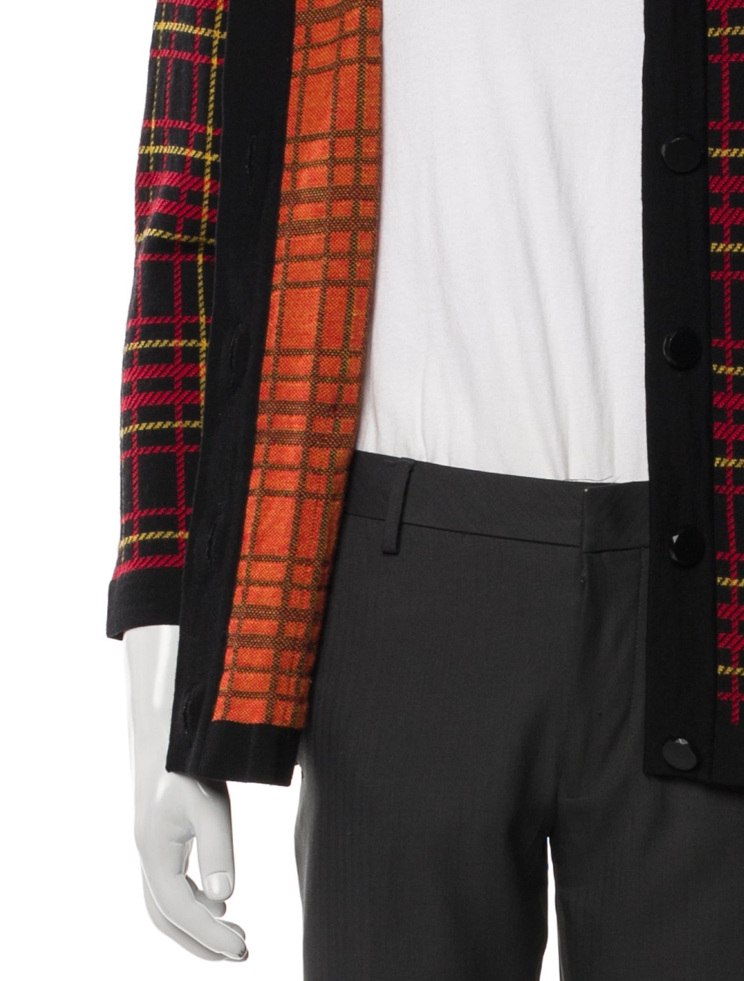 Yves Saint Laurent Wool Plaid Print Cardigan