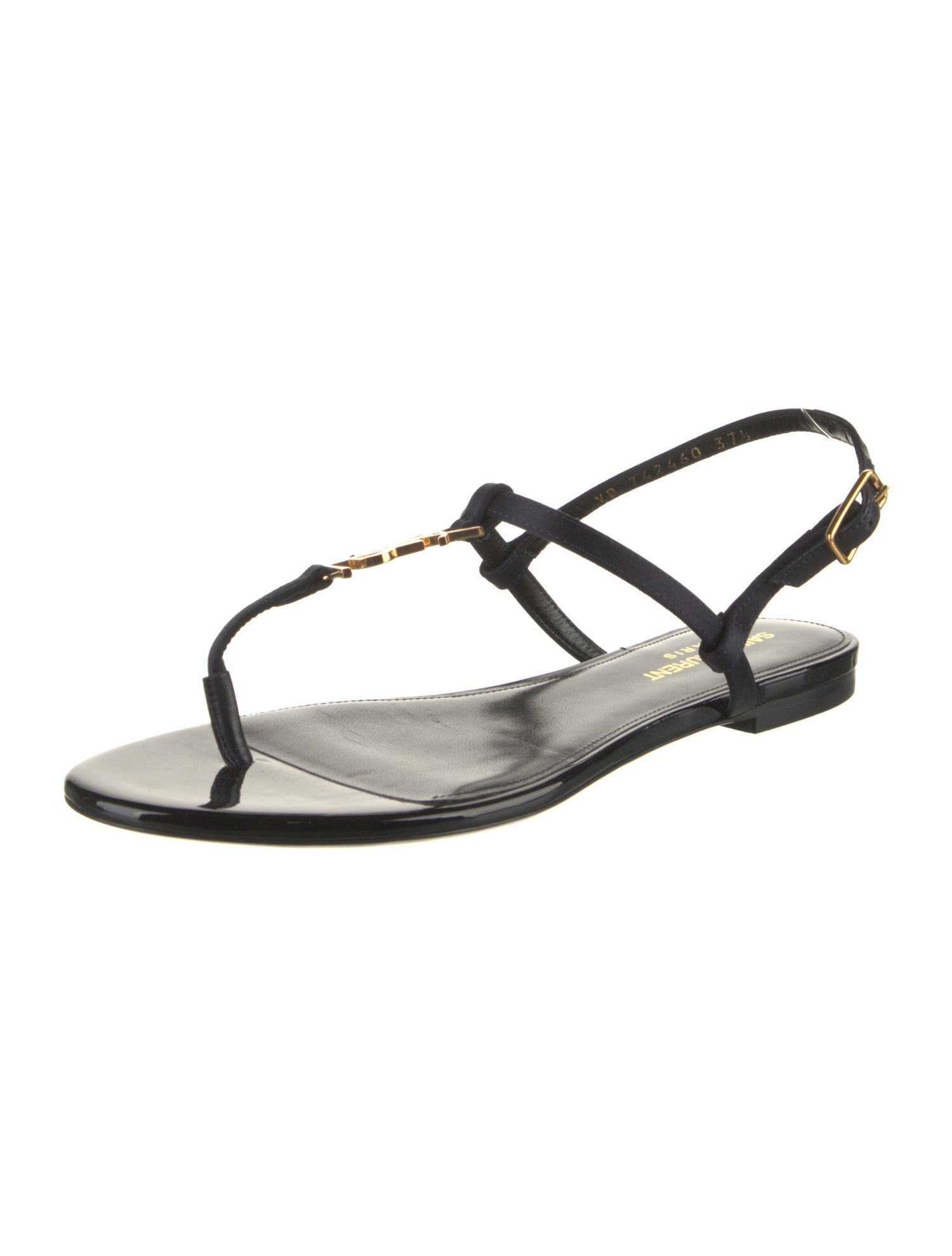 Yves Saint Laurent Patent Leather Crystal Embellishments T-Strap Sandals