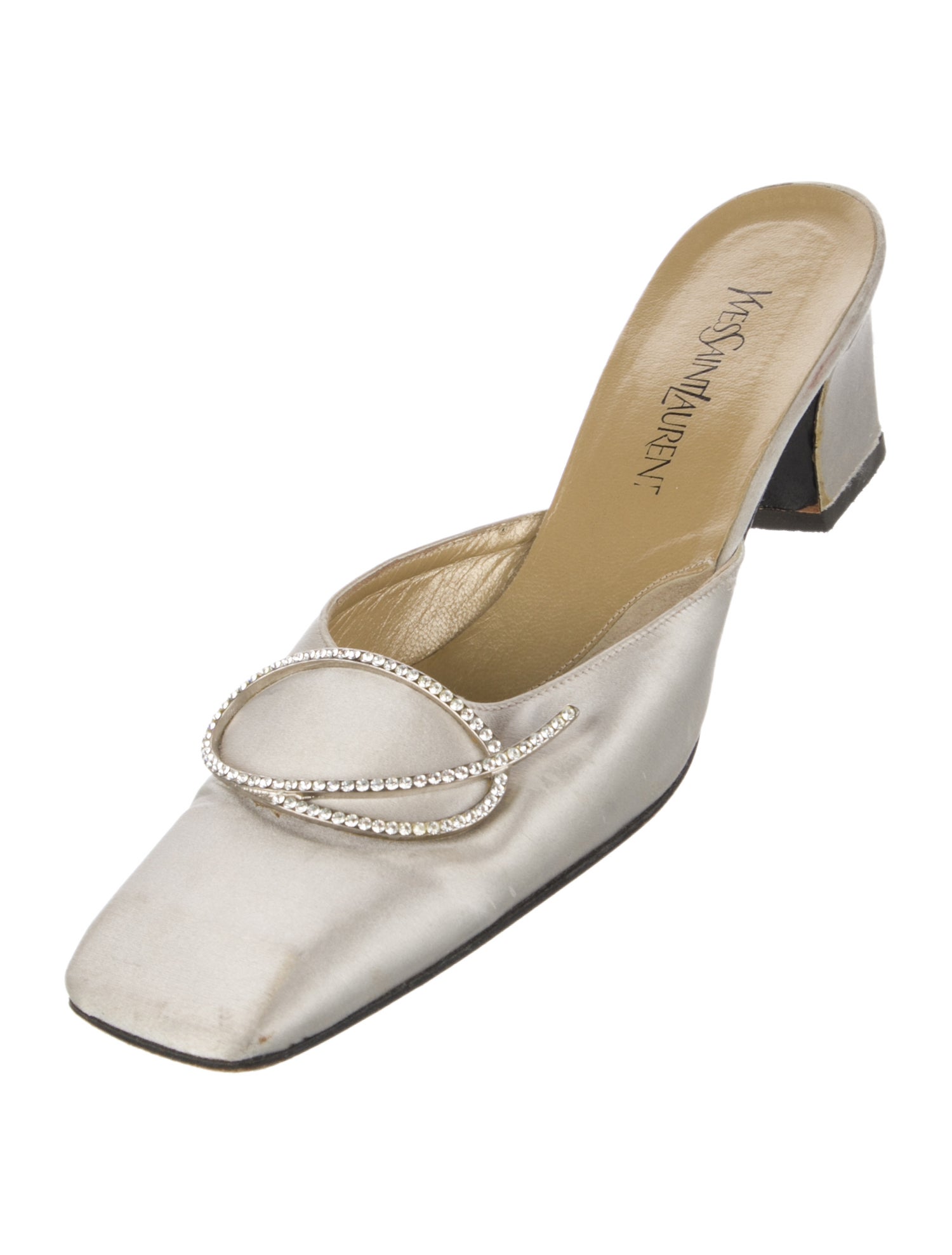 Yves Saint Laurent Leather Crystal Embellishments Slides