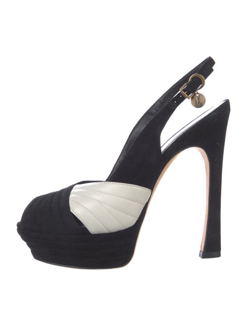 Yves Saint Laurent Suede Colorblock Pattern Slingback Pumps