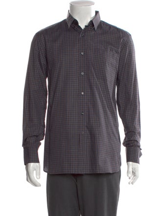 Yves Saint Laurent Plaid Print Long Sleeve Shirt