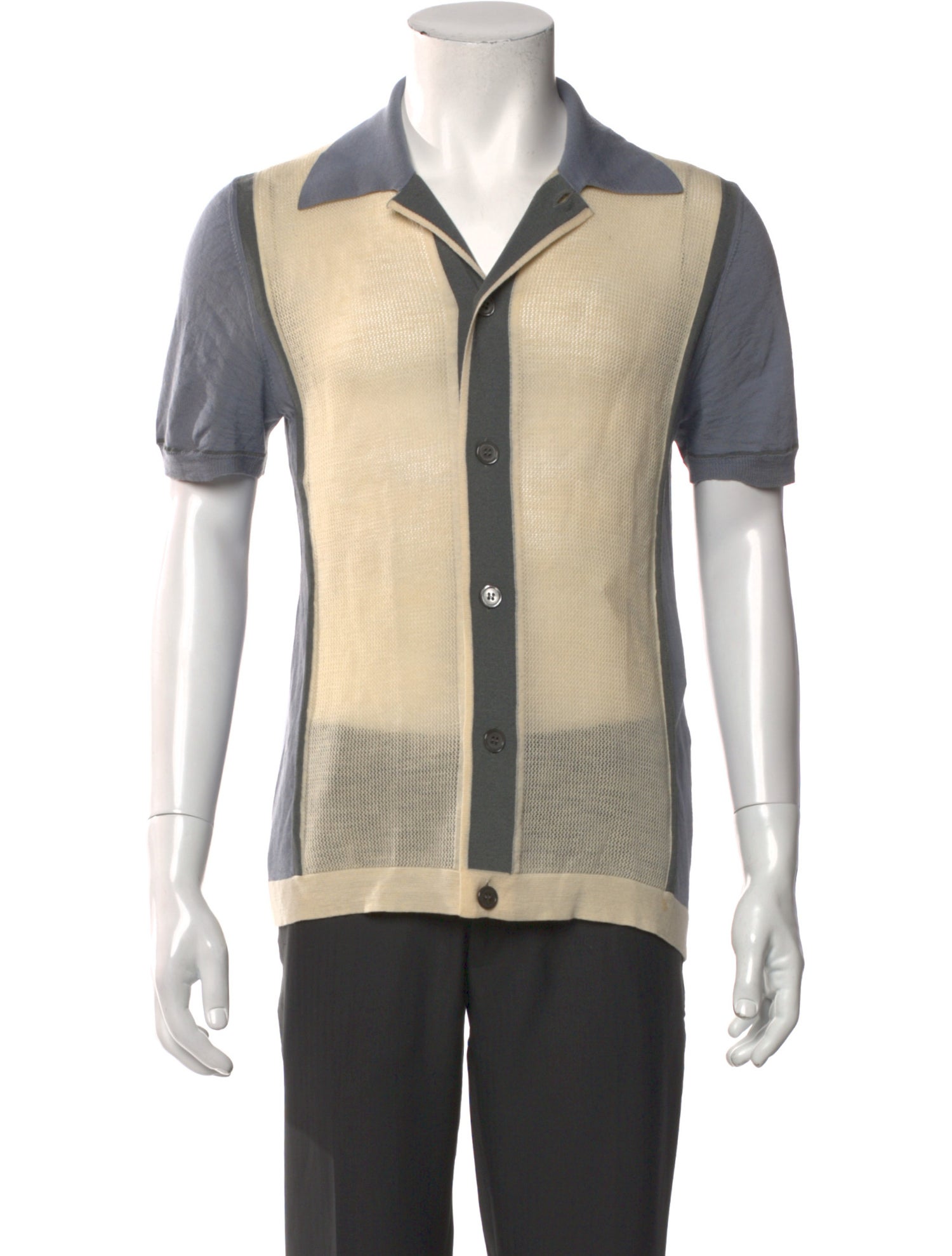 Yves Saint Laurent Virgin Wool Colorblock Pattern Shirt