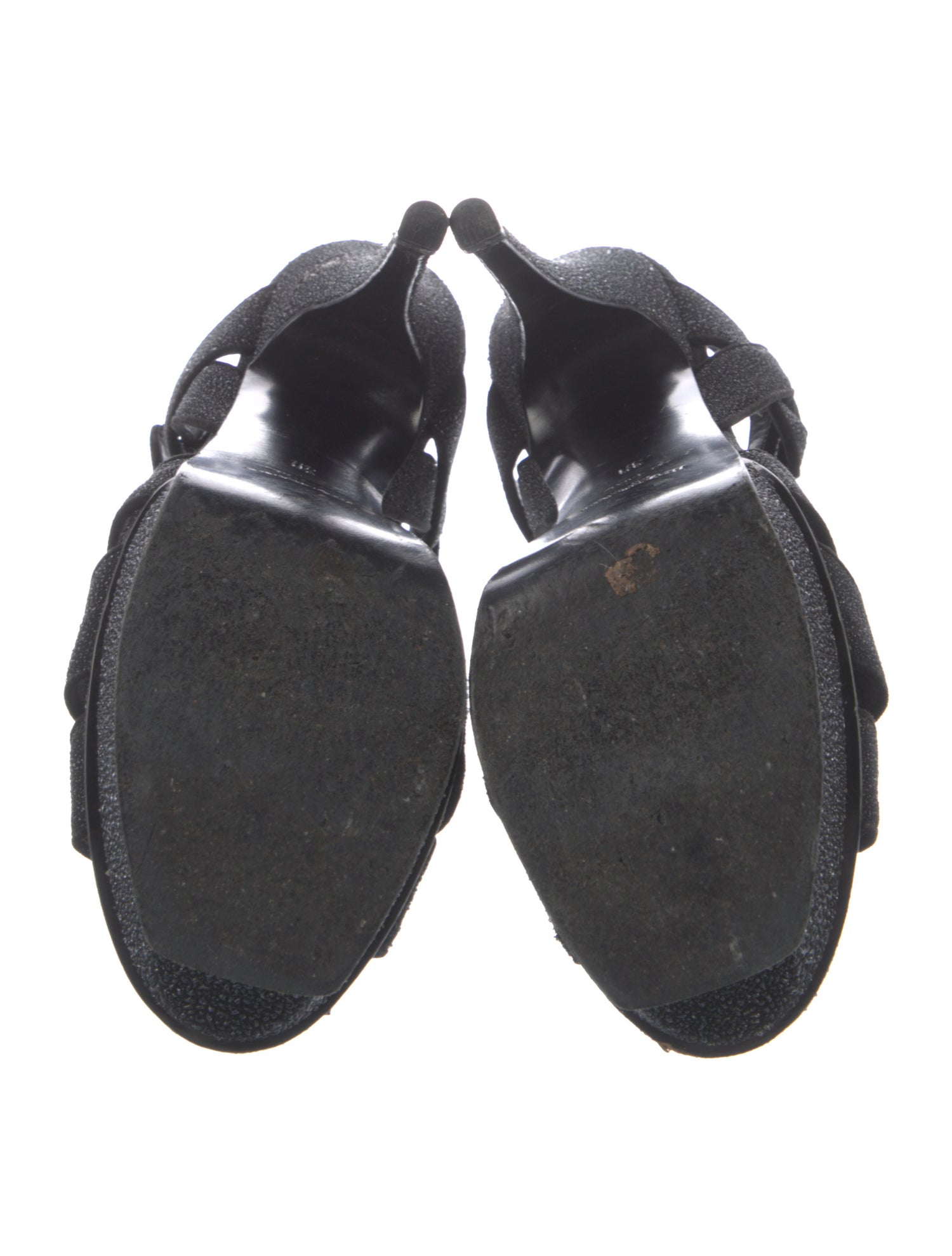Yves Saint Laurent Glitter Cutout Accent T-Strap Sandals
