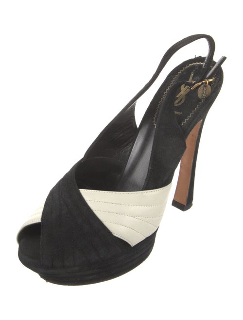 Yves Saint Laurent Suede Leather Trim Embellishment Slingback Sandals