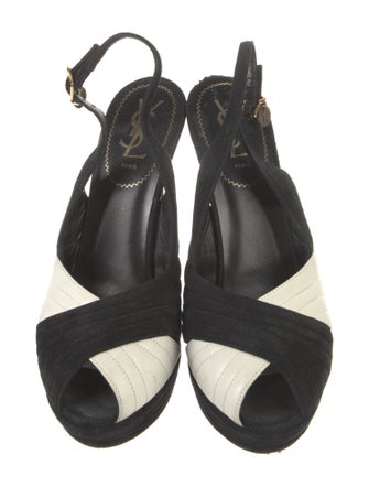 Yves Saint Laurent Suede Leather Trim Embellishment Slingback Sandals