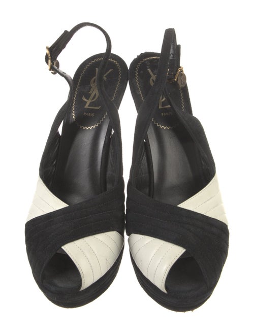 Yves Saint Laurent Suede Leather Trim Embellishment Slingback Sandals