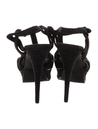 Yves Saint Laurent Suede Glitter Accents T-Strap Sandals