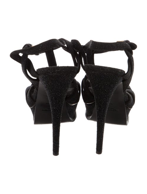 Yves Saint Laurent Suede Glitter Accents T-Strap Sandals