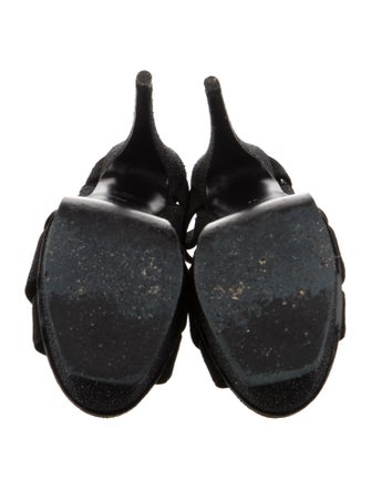 Yves Saint Laurent Suede Glitter Accents T-Strap Sandals