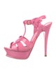Yves Saint Laurent Patent Leather Cutout Accent T-Strap Sandals