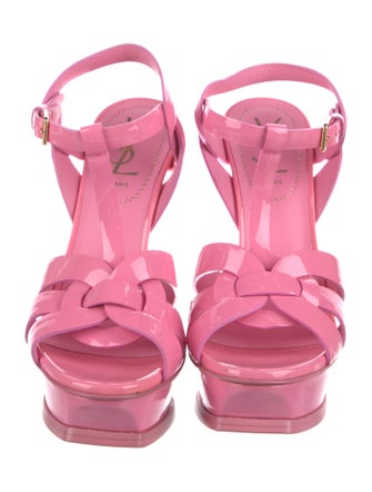 Yves Saint Laurent Patent Leather Cutout Accent T-Strap Sandals