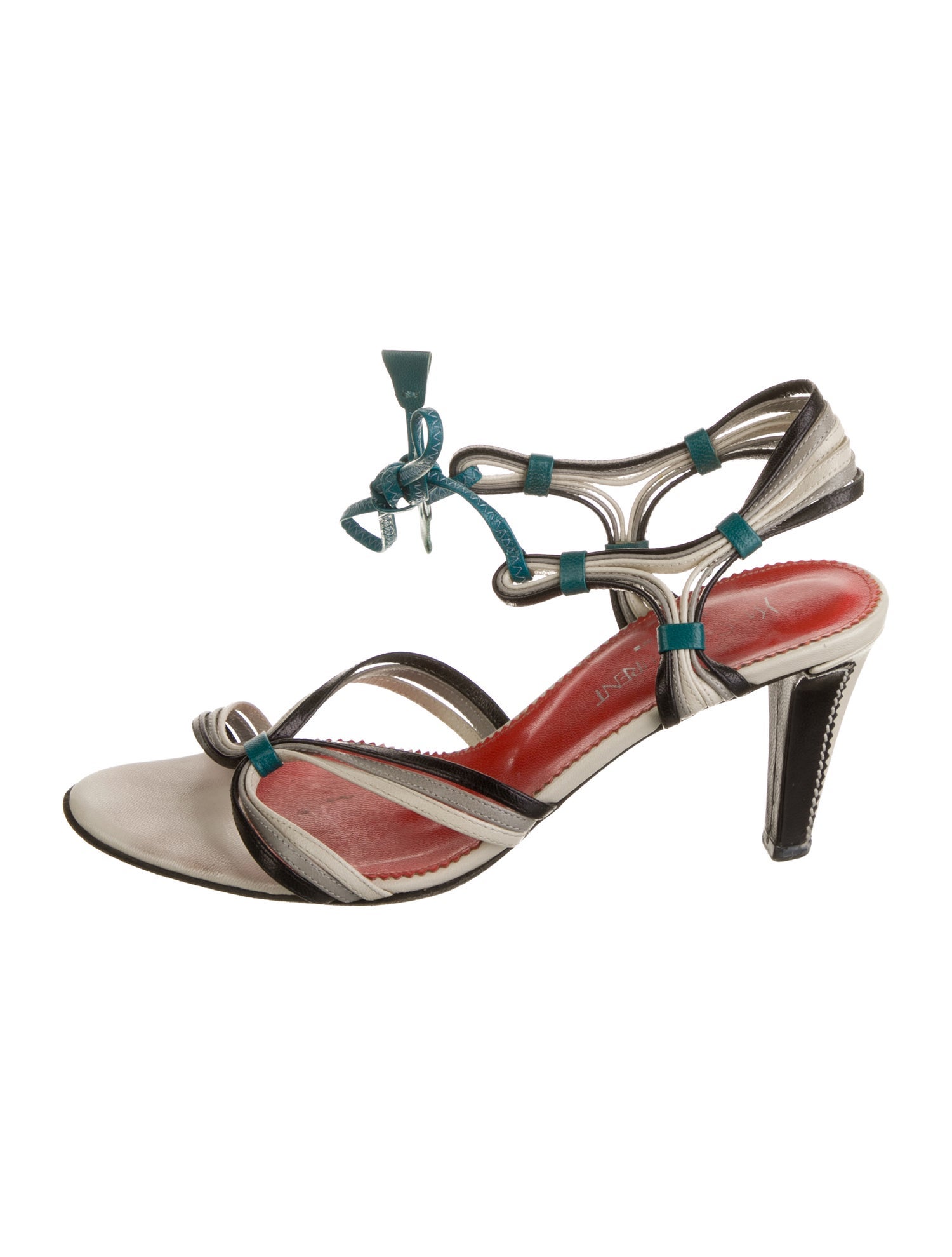 Yves Saint Laurent Rive Gauche Leather Scalloped Accent Slingback Sandals