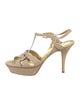 Yves Saint Laurent Suede Glitter Accents T-Strap Sandals