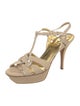 Yves Saint Laurent Suede Glitter Accents T-Strap Sandals