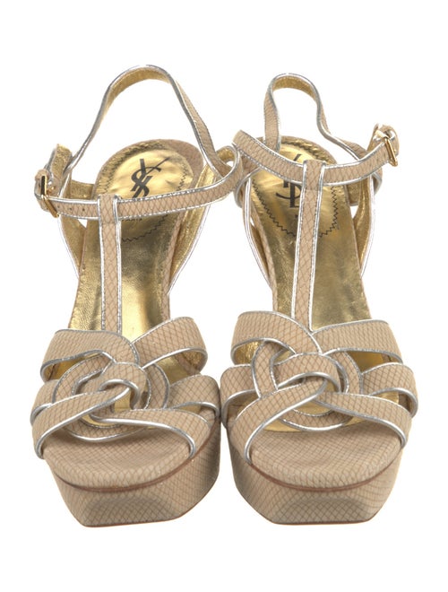 Yves Saint Laurent Suede Glitter Accents T-Strap Sandals
