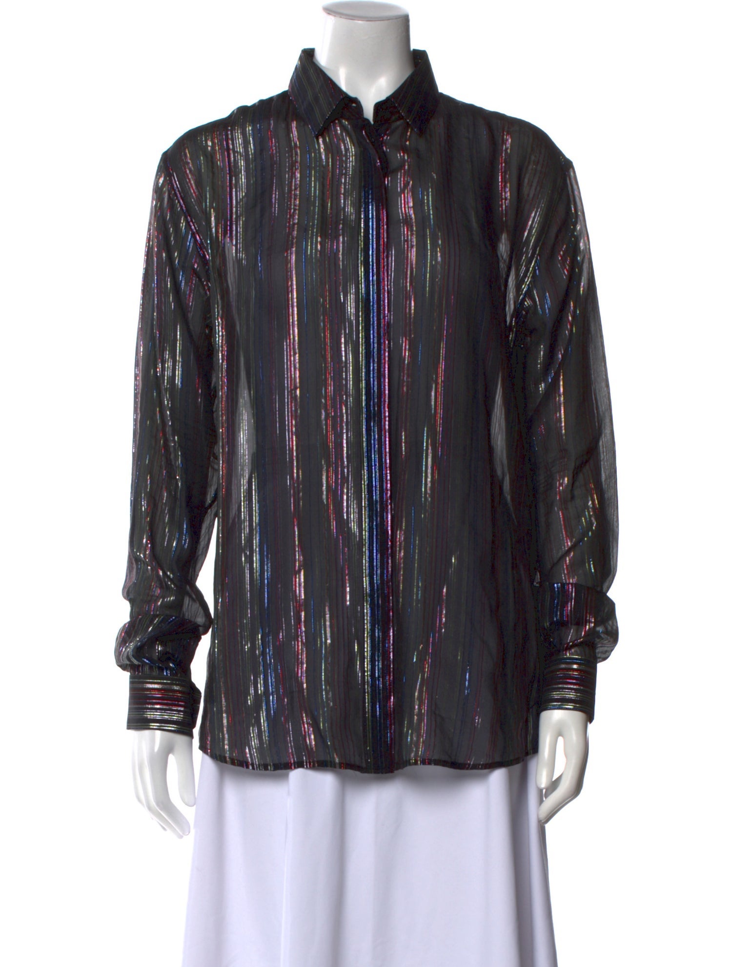 Saint Laurent Silk Striped Button-Up Top