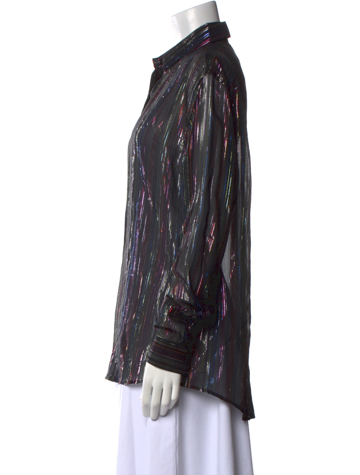 Saint Laurent Silk Striped Button-Up Top