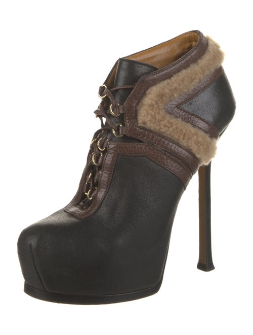 Yves Saint Laurent Rive Gauche Leather Colorblock Pattern Lace-Up Boots