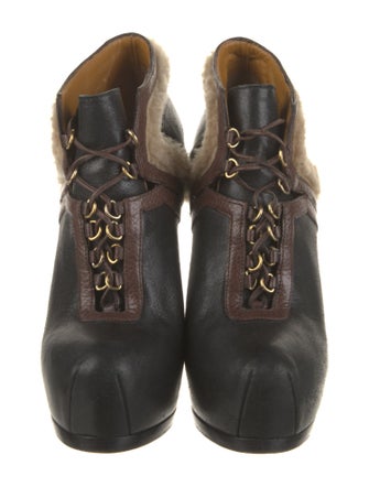Yves Saint Laurent Rive Gauche Leather Colorblock Pattern Lace-Up Boots