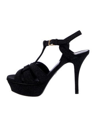 Saint Laurent Glitter Glitter Accents T-Strap Sandals