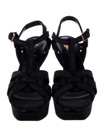 Saint Laurent Glitter Glitter Accents T-Strap Sandals