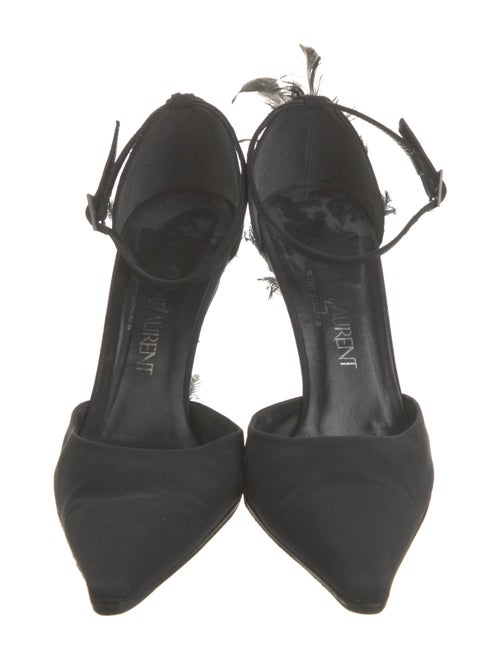 Yves Saint Laurent Rive Gauche Satin Feather Trim D'Orsay Pumps