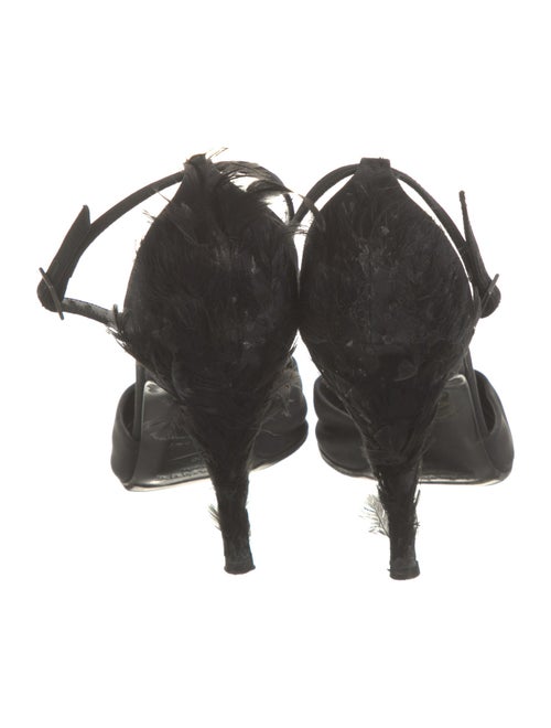 Yves Saint Laurent Rive Gauche Satin Feather Trim D'Orsay Pumps