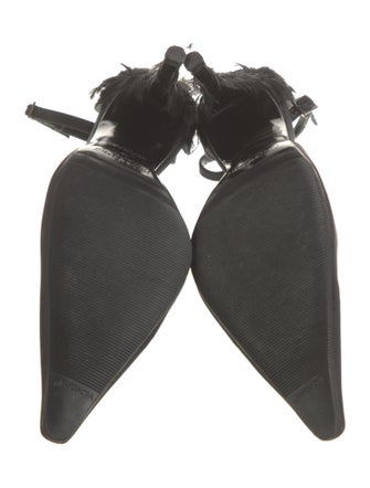 Yves Saint Laurent Rive Gauche Satin Feather Trim D'Orsay Pumps