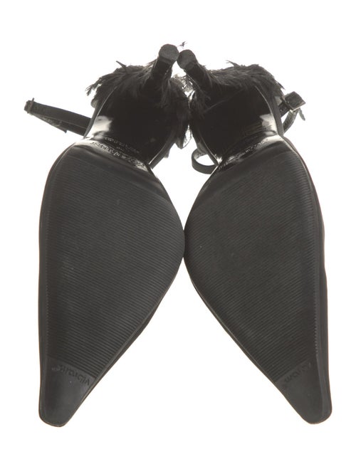Yves Saint Laurent Rive Gauche Satin Feather Trim D'Orsay Pumps