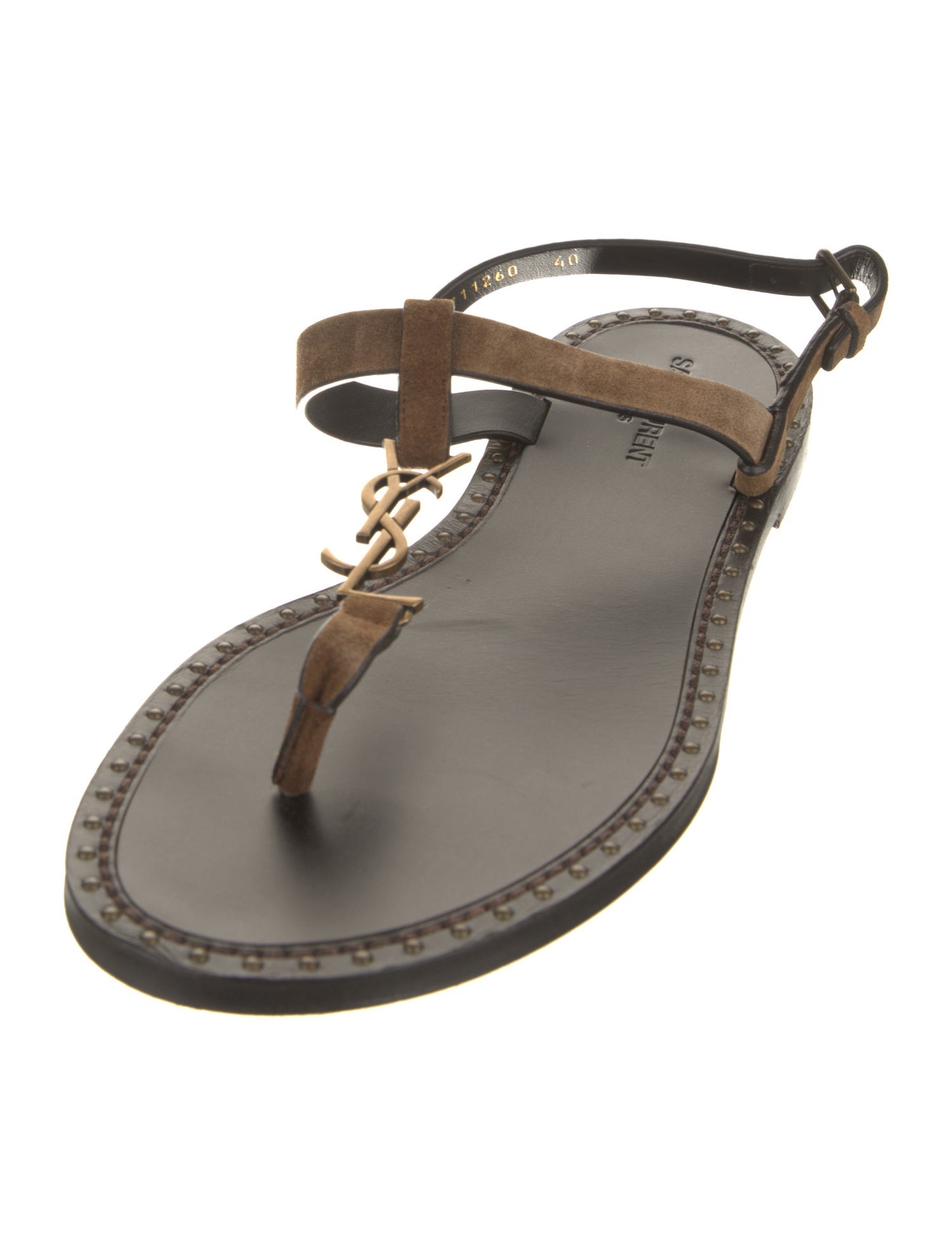 Yves Saint Laurent Suede Studded Accents T-Strap Sandals