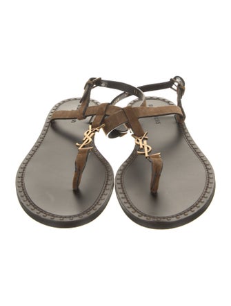 Yves Saint Laurent Suede Studded Accents T-Strap Sandals