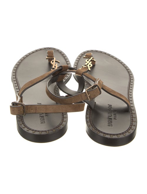 Yves Saint Laurent Suede Studded Accents T-Strap Sandals