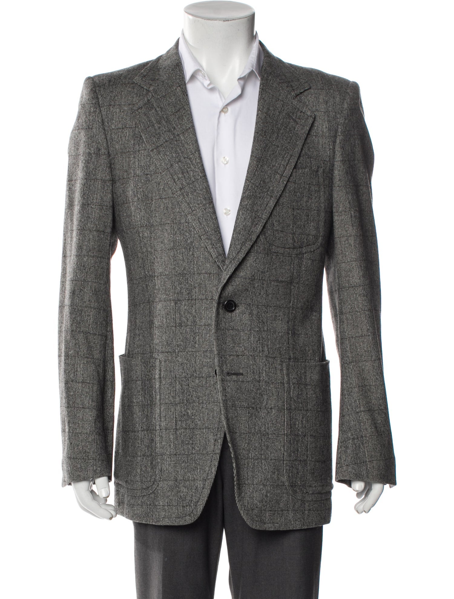 Yves Saint Laurent Wool Plaid Print Peacoat