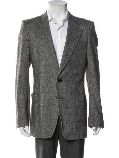Yves Saint Laurent Wool Plaid Print Peacoat