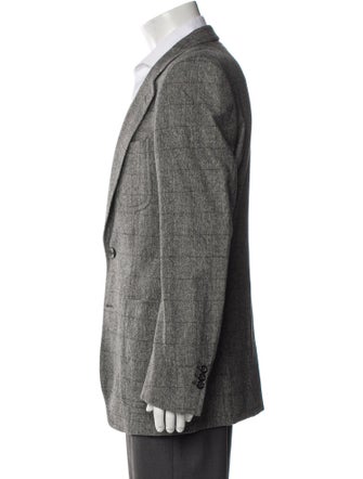 Yves Saint Laurent Wool Plaid Print Peacoat
