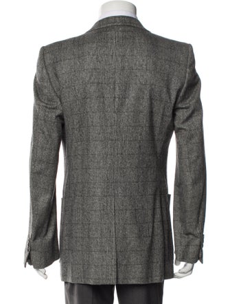 Yves Saint Laurent Wool Plaid Print Peacoat