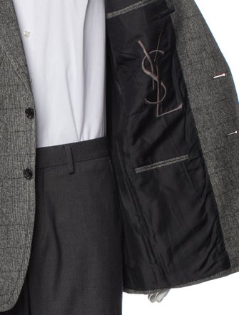 Yves Saint Laurent Wool Plaid Print Peacoat