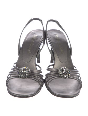 Yves Saint Laurent Leather Crystal Embellishments Slingback Sandals