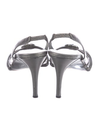 Yves Saint Laurent Leather Crystal Embellishments Slingback Sandals